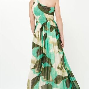 Oliphant One Shoulder Smocked Maxi-Ginkgo Green